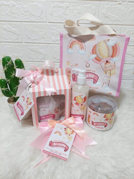 Detail isi grizelle set mug pita dengan milk box dan pita